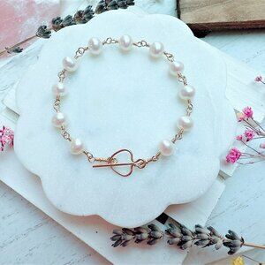 Handmade White Freshwater Pearl Bracelet | 14k Gold Filled